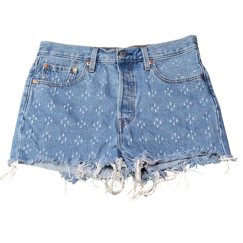 Levi's Premium 501 Cut-Off Denim Jean Shorts with Diamond Embroidery